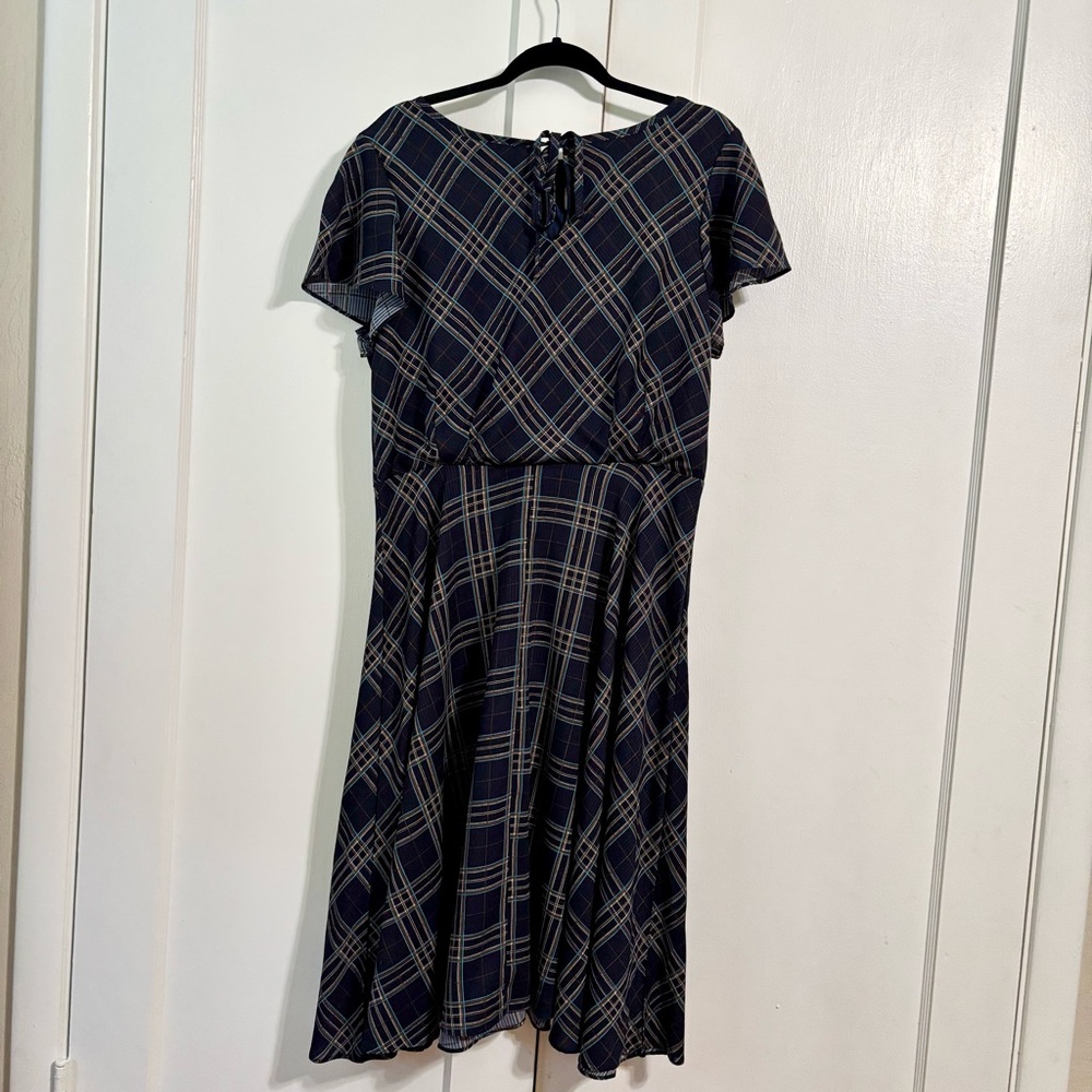 Unique Vintage Navy Plaid Swing Dresss
